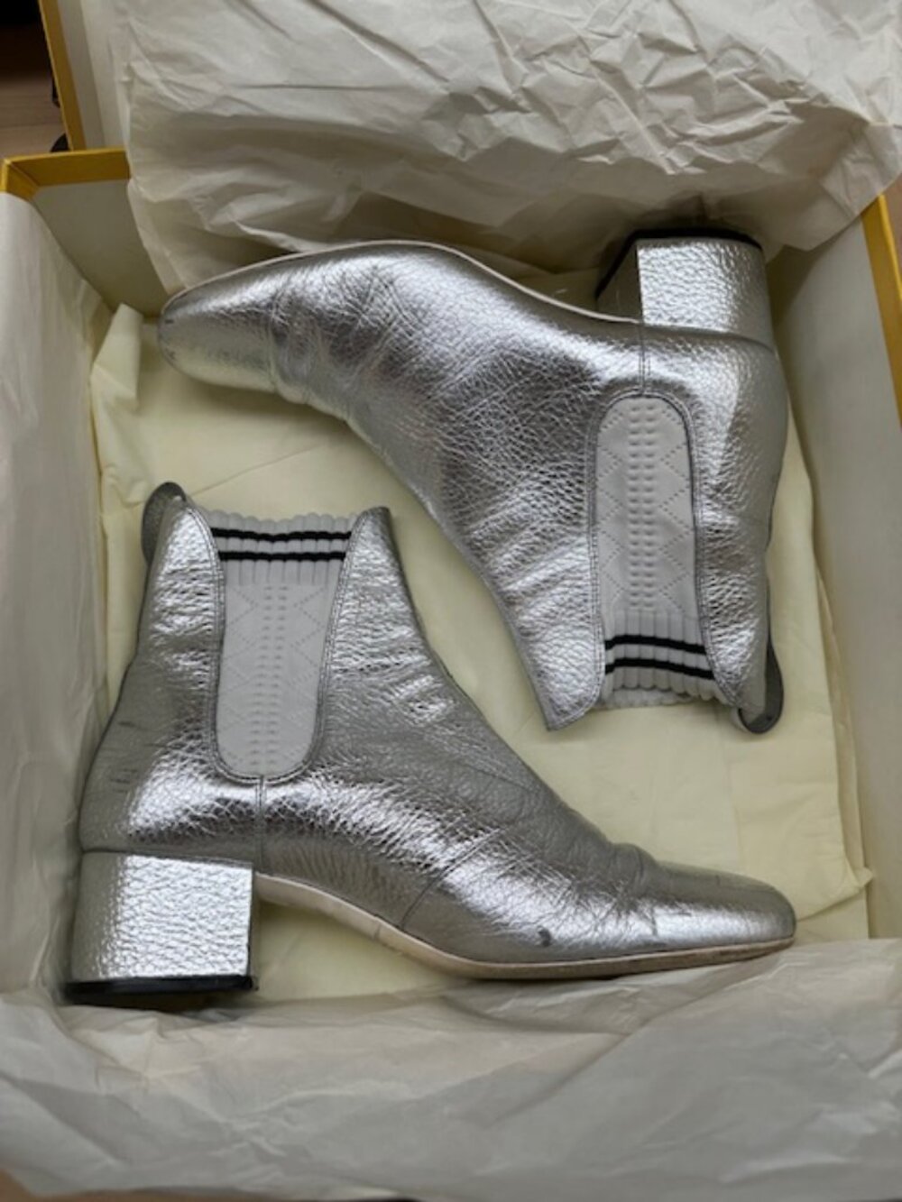 Fendi Silver Size 38 Leather Ankle Chelsea Boots - Picture 6 of 10